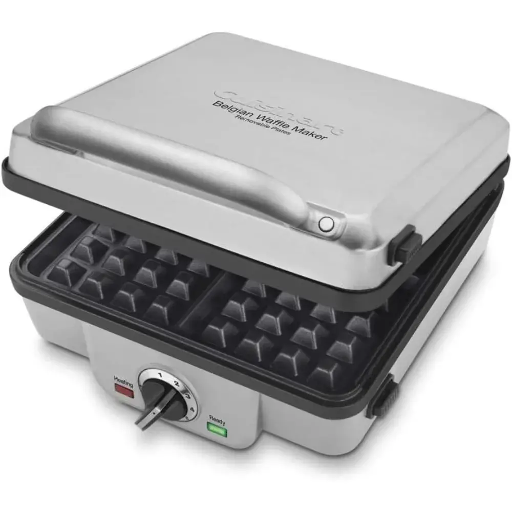 Belgian Waffle Maker with Pancake Plates, 6-setting adjustable browning control with audible alert, Brushed Stainless