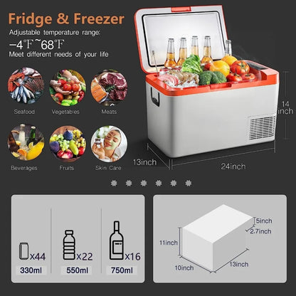 12 Volt Car Refrigerator, 27 Quart (25L) Car Fridge Portable Freezer (-4℉-68℉), 12/24V DC & 100V-240V AC, WIFI APP Control