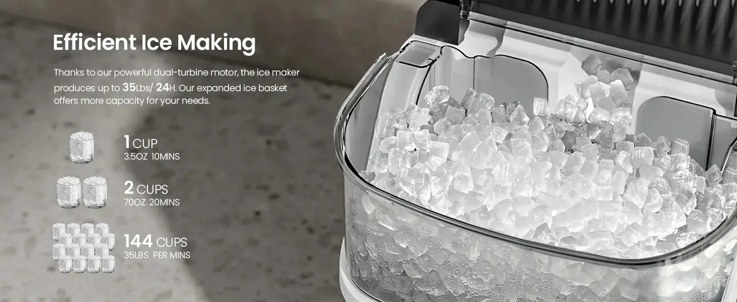 Ice Makers Countertop, 35lbs/Day, One-Click Operation, Self-Cleaning, Pellet Ice Maker Countertop for Home/Kitchen/Office