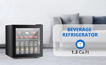 Beverage Refrigerator Cooler 12 Bottle 48 Can - Mini Fridge with Glass Door for Beer Drinks Wines, with Adjustable Shelving