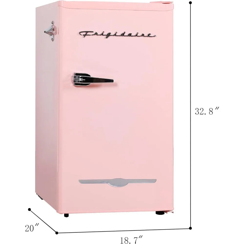 3.2 Cu Ft White Retro Bar Fridge, with Side Bottle Opener, Household Mini Refrigerator, Small Portable, Easy to Place