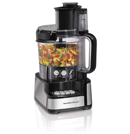 Stack & Snap Food Processor and Vegetable Chopper, BPA Free, Stainless-Steel Blades, 12 Cup Bowl, 2-Speed 450-Watt Motor, Black