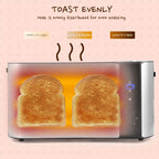 New Stainless Steel 4 Slice Long Slot Toaster, 6 Variable Toast Shade Settings as Well as Cancel, Defrost, and Reheat Functions