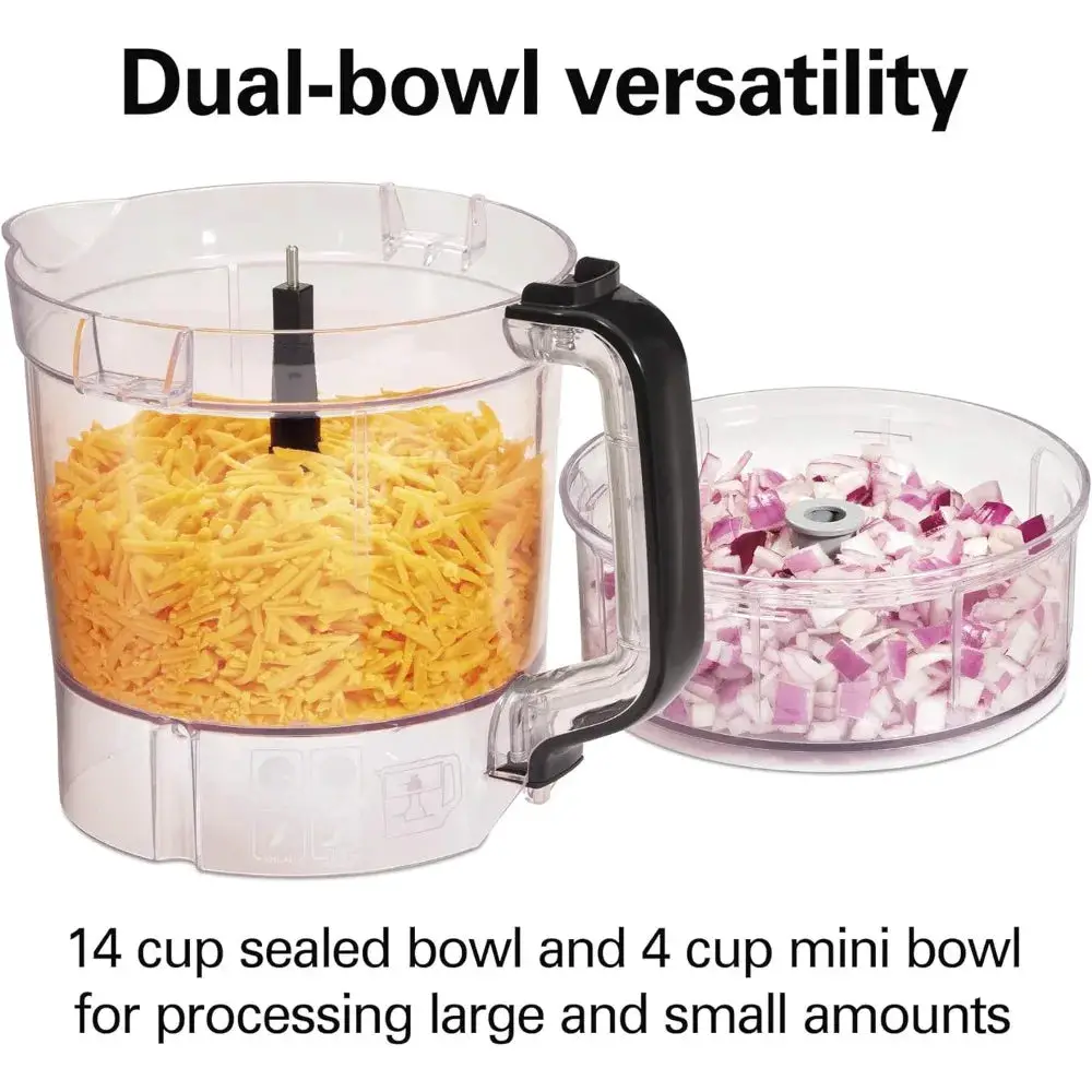 Food Processor and Vegetable Chopper, BPA Free, Stainless-Steel Blades, 14 Cup + 4-Cup Mini Bowls, 3-Speed 500-Watt Motor, Black