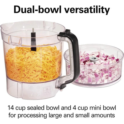 Food Processor and Vegetable Chopper, BPA Free, Stainless-Steel Blades, 14 Cup + 4-Cup Mini Bowls, 3-Speed 500-Watt Motor, Black