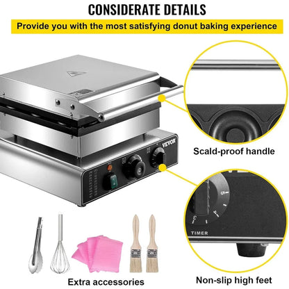 Electric Donut Maker, 9 Holes Commercial Donut Machine, 2000W, Double-Sided Heating, with Non-stick Teflon Coating