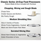 Food Processor 14-Cup Vegetable Chopper for Mincing, Dicing, Shredding, Puree & Kneading Dough, Stainless Steel, Household