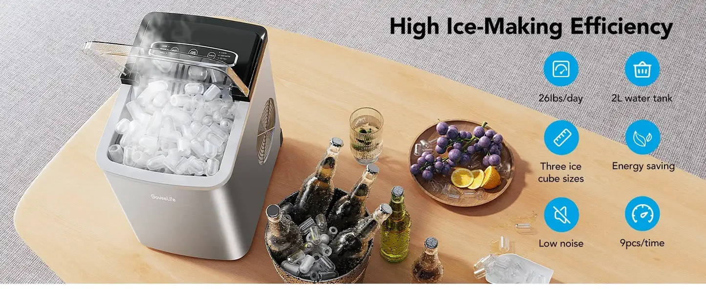 Smart Ice Makers, Portable Countertop Ice Maker Machine with Self-Cleaning, 26lbs/24Hrs, Voice Remote, with Scoop for Home Party