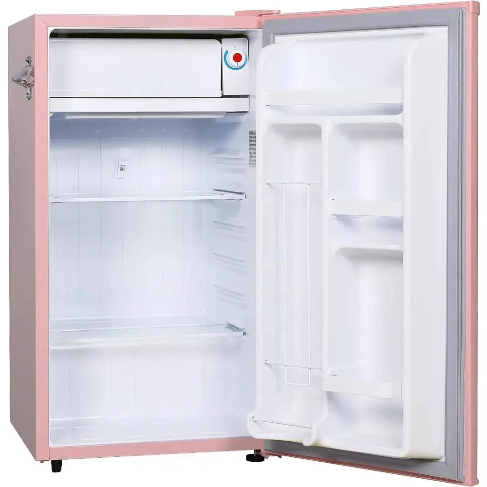 3.2 Cu Ft White Retro Bar Fridge, with Side Bottle Opener, Household Mini Refrigerator, Small Portable, Easy to Place