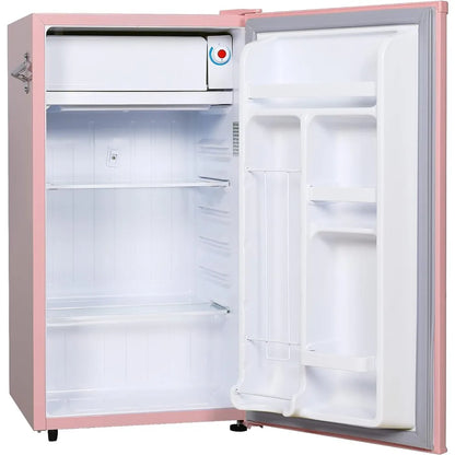 3.2 Cu Ft White Retro Bar Fridge, with Side Bottle Opener, Household Mini Refrigerator, Small Portable, Easy to Place