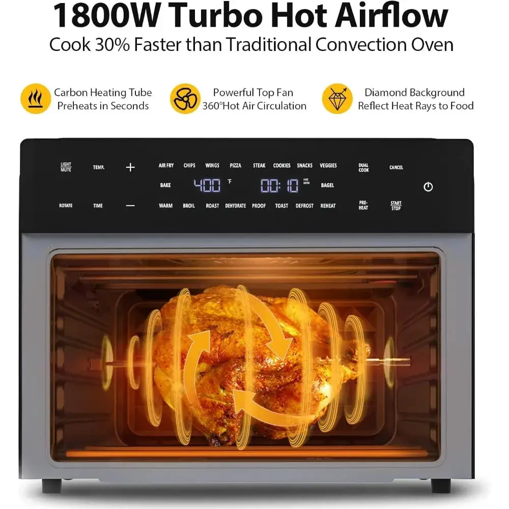 32QT Extra Large Air Fryer, 19-In-1 Air Fryer Toaster Oven Combo, 1800w, Digital Convection Oven Fit 13" Pizza, 6 Accessories