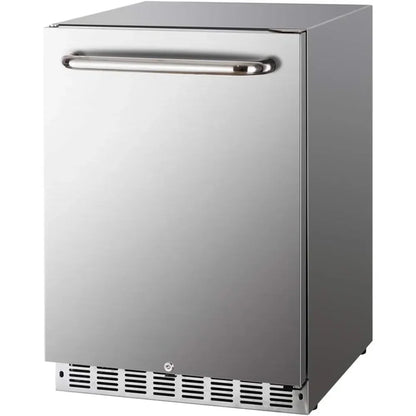 24 inch countertop refrigerator, weather resistant outdoor, stainless steel body, with reversible doors, lockable design