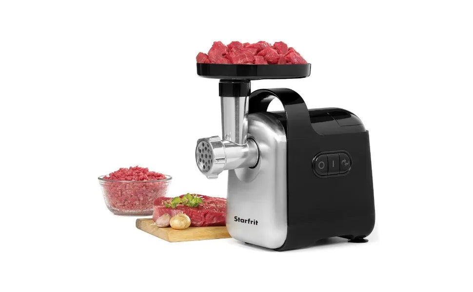 250-Watt Stainless Steel Electric Meat Grinder, Black, 2.2 lbs, with reverse function, Includes sausage and kebbe attachments