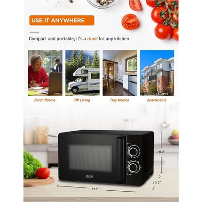 Black Microwave, with Rotary Switch Knob, 700W Countertop Small Microwave, with Microwave Turntable Plate, 6 Level Power