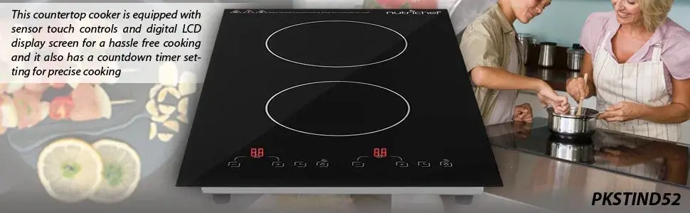 Induction Cooktop- 2 Glass Induction Burner Zones with Adjustable Temperature Settings-1800W Cooker with Digital Touch Sensor