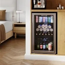 Lodówka i chłodziarka na napoje - 120 puszek Mini lodówka ze szklanymi drzwiami na napoje gazowane, piwo lub wino - z regulowanymi, wyjmowanymi półkami