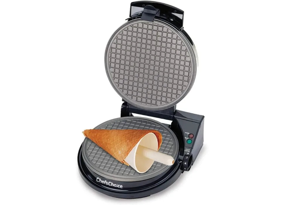 Maszyna do lodów WaffleCone Express Nonstick Ice Cream Cone Maker pozwala na przygotowanie pysznych domowych wafelków cukrowych i gofrowych, łatwa do czyszczenia, srebrna