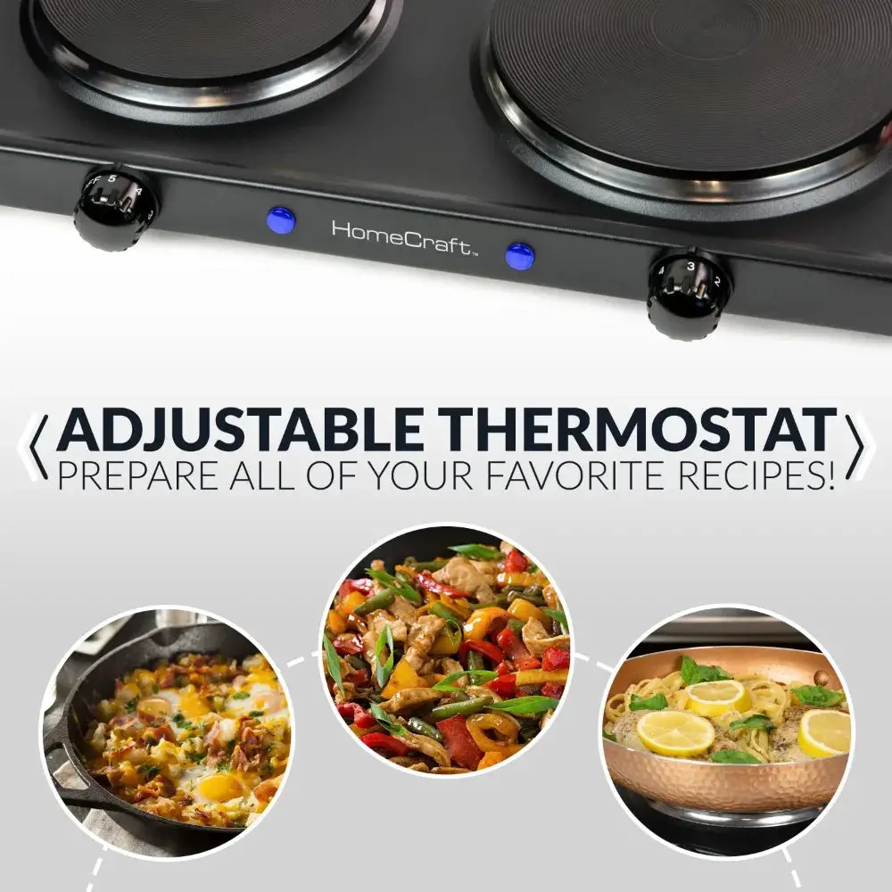 Double Burner Hot Plate, Portable Countertop Double Burner Hot Plate Electric Cooktop,1500-Watts, Adjustable Temperature Control