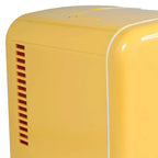 Przenośna retro mini lodówka na 6 puszek, wbudowany głośnik Bluetooth(R), termoelektryczny system chłodzenia i ogrzewania, żółta