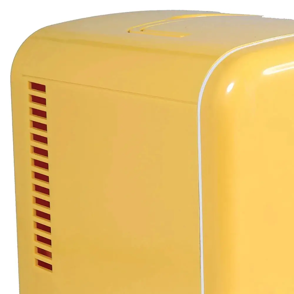 Portable Retro 6-can Mini Cooler, Built-in Bluetooth(R) Speaker, Thermoelectric cooling and warming system, Yellow