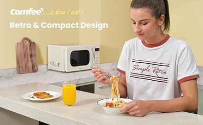 Retro Small Microwave Oven with Compact Size, 9 Preset Menus, Position-Memory Turntable, Mute Function, 0.7 Cu Ft/700W