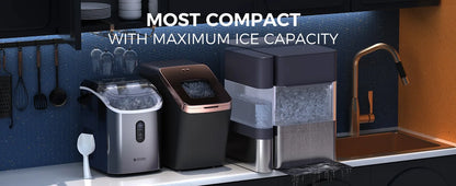 Ice Maker Countertop - Chewable Pellet Ice Cubes, 33 lbs Daily Output, Stainless Steel Housing, Self-Cleaning for Kitchen, Bar