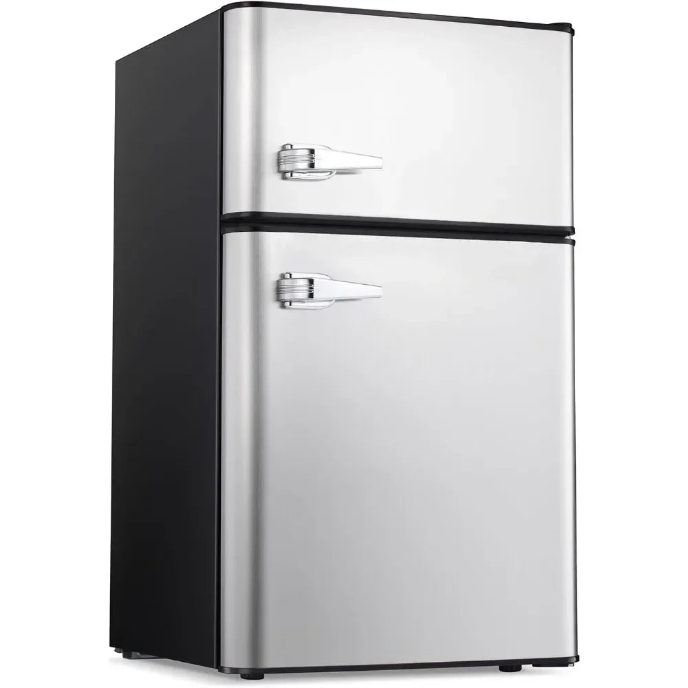 Mini refrigerator 3.2Cu Ft compact defrosting double door freezer for energy-saving storage of beverages, vegetables, and fruits