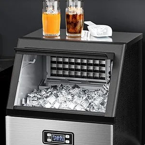 Commercial Ice Maker,100 lbs, 2-Way Add Water, Self-Cleaning, with 24 Hour Timer,33 lbs Basket, Stainless Steel Ice Makers