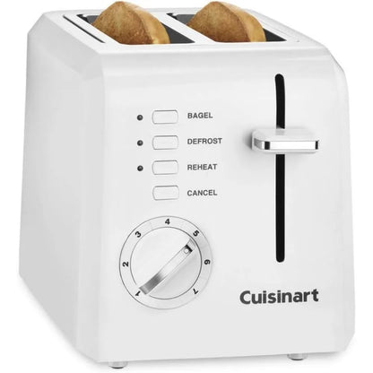 Plastic Compact 2 Slice White Toaster, 7-setting Shade Dial, 1-1/2" Wide Toasting Slots and a High-lift Carriage