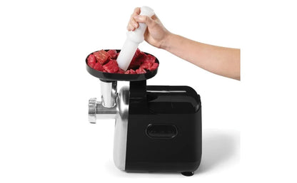 250-Watt Stainless Steel Electric Meat Grinder, Black, 2.2 lbs, with reverse function, Includes sausage and kebbe attachments