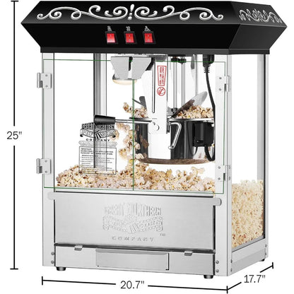 10 oz Countertop Style Popcorn Machine with 3 Control Switches, Built-in Warmer Light, Stainless-steel Construction, Black