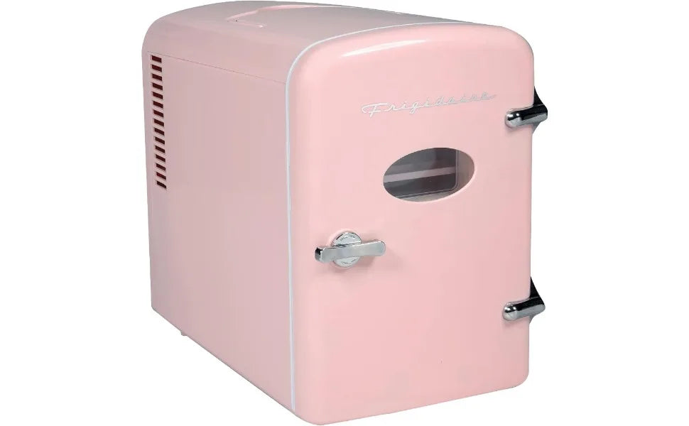 Pink Mini Portable Fridge, 4 litres Capacity Chills Six 12oz Cans, 100% Freon-Free & Eco Friendly, Beverage Cooler