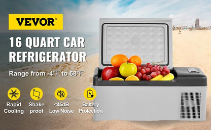 12 Volt Refrigerator 16 Qt, Portable Mini Car Fridge w/ -4℉-68℉ & App Control 12/24V DC & 110-240V AC Electric Compressor Cooler