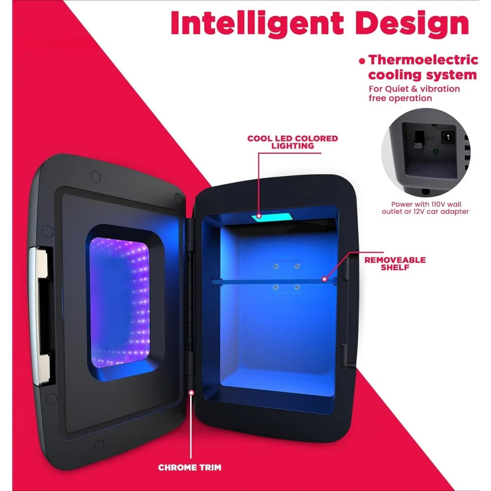 Mini lodówka, 4 litry/6 puszek mała lodówka z oświetleniem LED, podświetlana mini lodówka na napoje do gier, Stealth