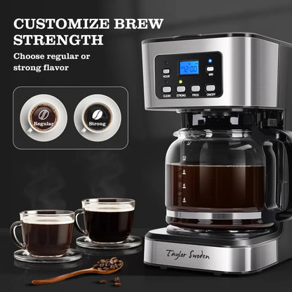 12-Cup Programmable Coffee Maker, Brew Drip Coffee Machine, Pause & Serve, Auto Shut Off, Black & Stainless Steel