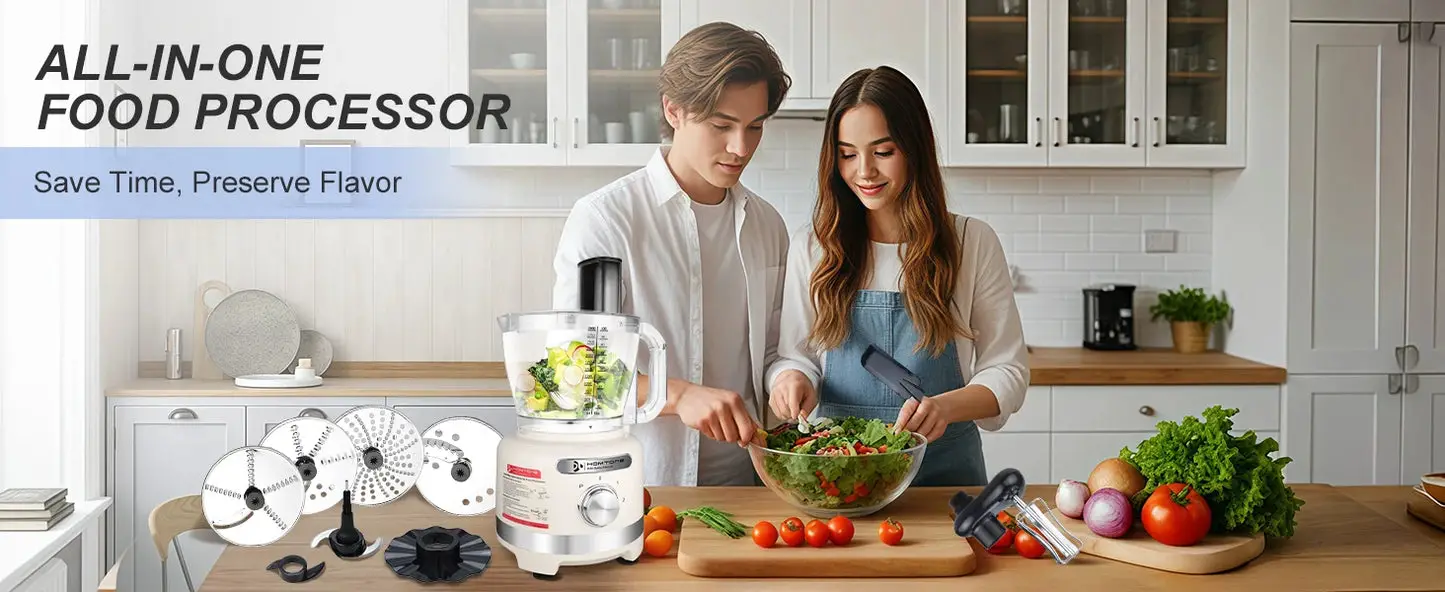 16 Cup Food Processor with Storage Box, 10-in-1 Electric Vegetables Chopper for Slicing, Dough, Extra-Large 3" Feed Chute, 600W