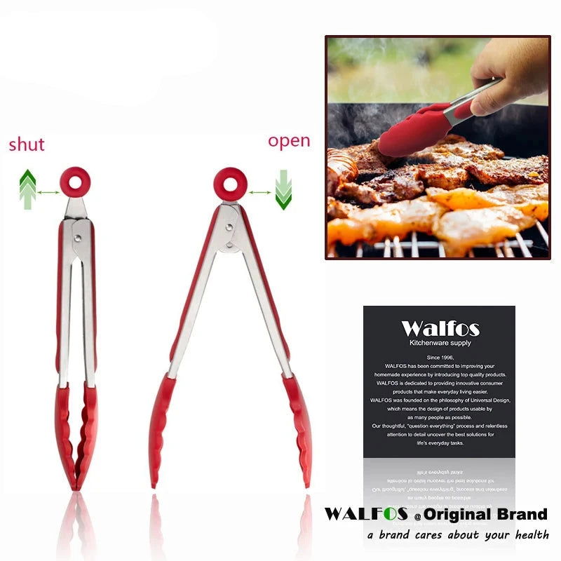 Size S/L Stainless Steel and Silicone Food Tongs for Cooking Kitchen Tongs Kitchen Tools BBQ Clip Salad - Walfos® Kitchenware