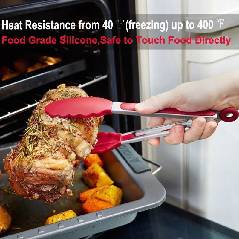 Size S/L Stainless Steel and Silicone Food Tongs for Cooking Kitchen Tongs Kitchen Tools BBQ Clip Salad - Walfos® Kitchenware