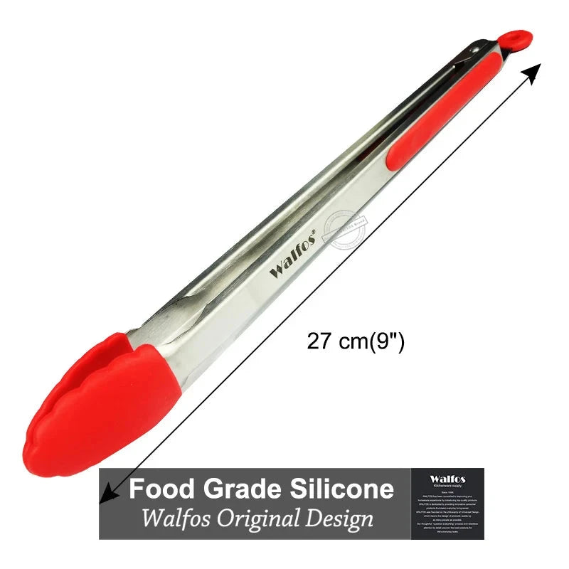 Size S/L Stainless Steel and Silicone Food Tongs for Cooking Kitchen Tongs Kitchen Tools BBQ Clip Salad - Walfos® Kitchenware