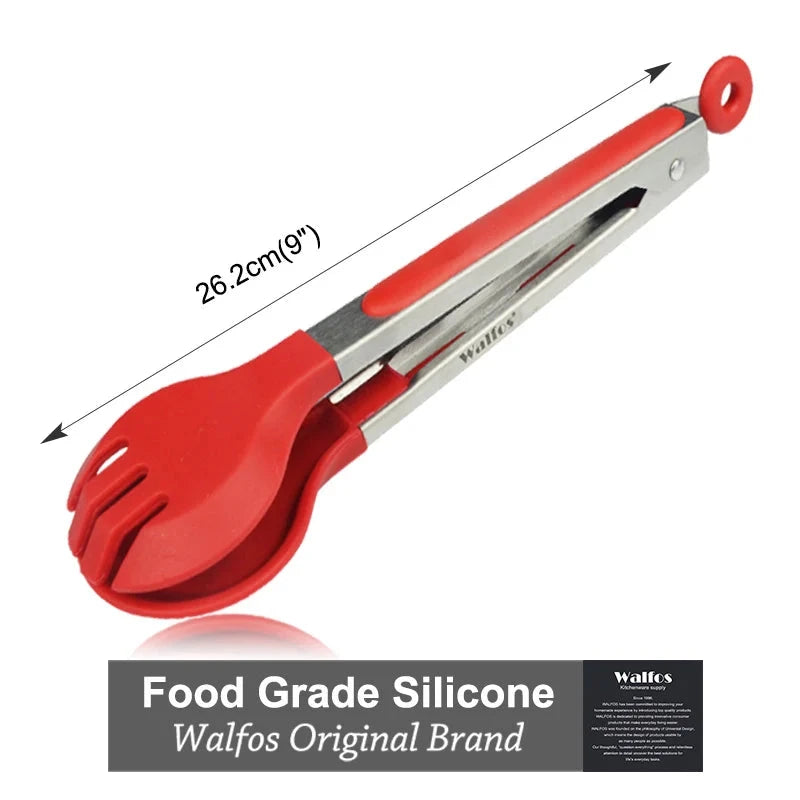 Size S/L Stainless Steel and Silicone Food Tongs for Cooking Kitchen Tongs Kitchen Tools BBQ Clip Salad - Walfos® Kitchenware
