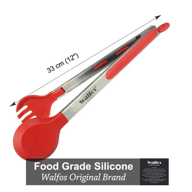 Size S/L Stainless Steel and Silicone Food Tongs for Cooking Kitchen Tongs Kitchen Tools BBQ Clip Salad - Walfos® Kitchenware