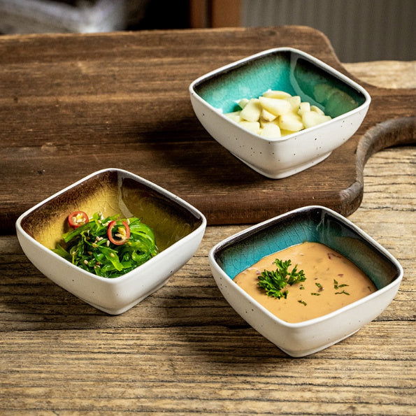 Square Crackle Glaze Ceramic Saucer Dish Soy Sauce Dish - Walfos® Kitchenware
