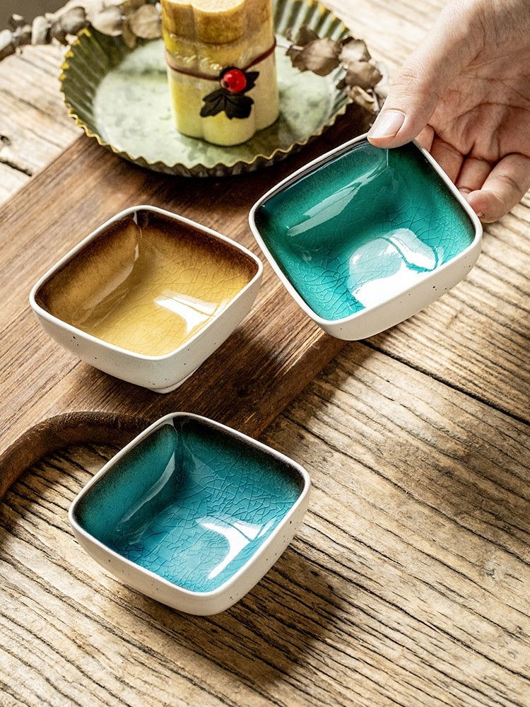 Square Crackle Glaze Ceramic Saucer Dish Soy Sauce Dish - Walfos® Kitchenware