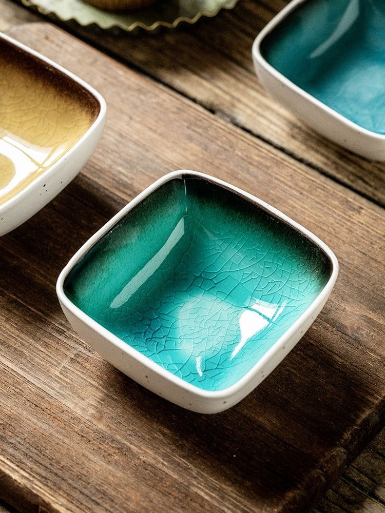 Square Crackle Glaze Ceramic Saucer Dish Soy Sauce Dish - Walfos® Kitchenware