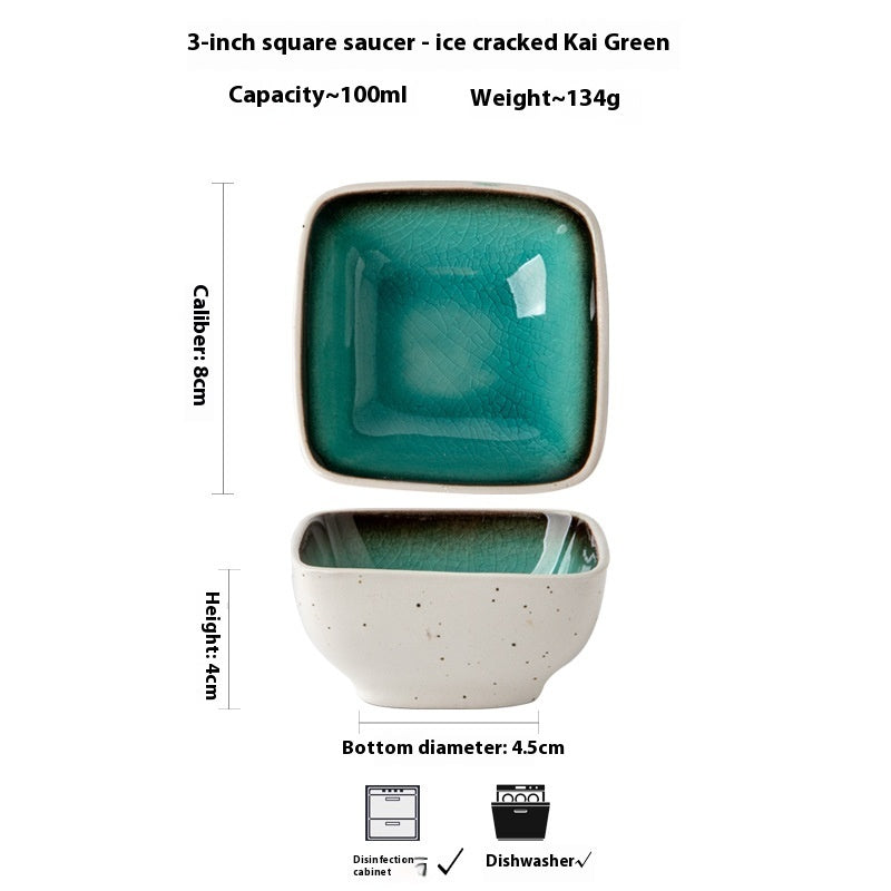 Square Crackle Glaze Ceramic Saucer Dish Soy Sauce Dish - Walfos® Kitchenware