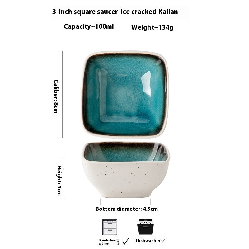 Square Crackle Glaze Ceramic Saucer Dish Soy Sauce Dish - Walfos® Kitchenware