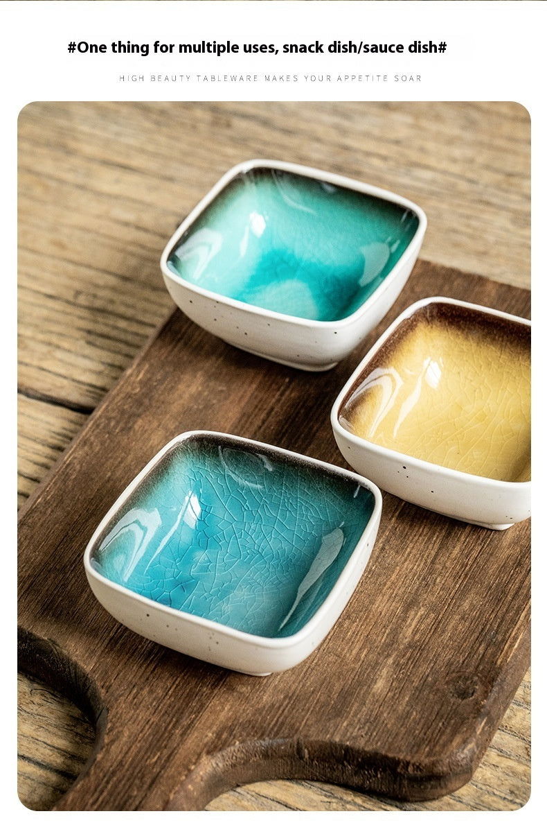 Square Crackle Glaze Ceramic Saucer Dish Soy Sauce Dish - Walfos® Kitchenware