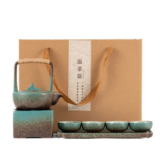 Stoneware Japanese Kung Fu Tea Set, One Pot, Four Cups With Dry Tea Tray, Tea Maker, Warm Tea Gift Box Set - Walfos® Kitchenware