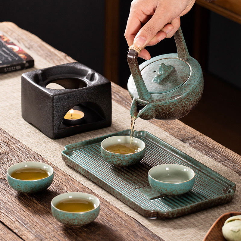 Stoneware Japanese Kung Fu Tea Set, One Pot, Four Cups With Dry Tea Tray, Tea Maker, Warm Tea Gift Box Set - Walfos® Kitchenware