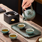 Stoneware Japanese Kung Fu Tea Set, One Pot, Four Cups With Dry Tea Tray, Tea Maker, Warm Tea Gift Box Set - Walfos® Kitchenware